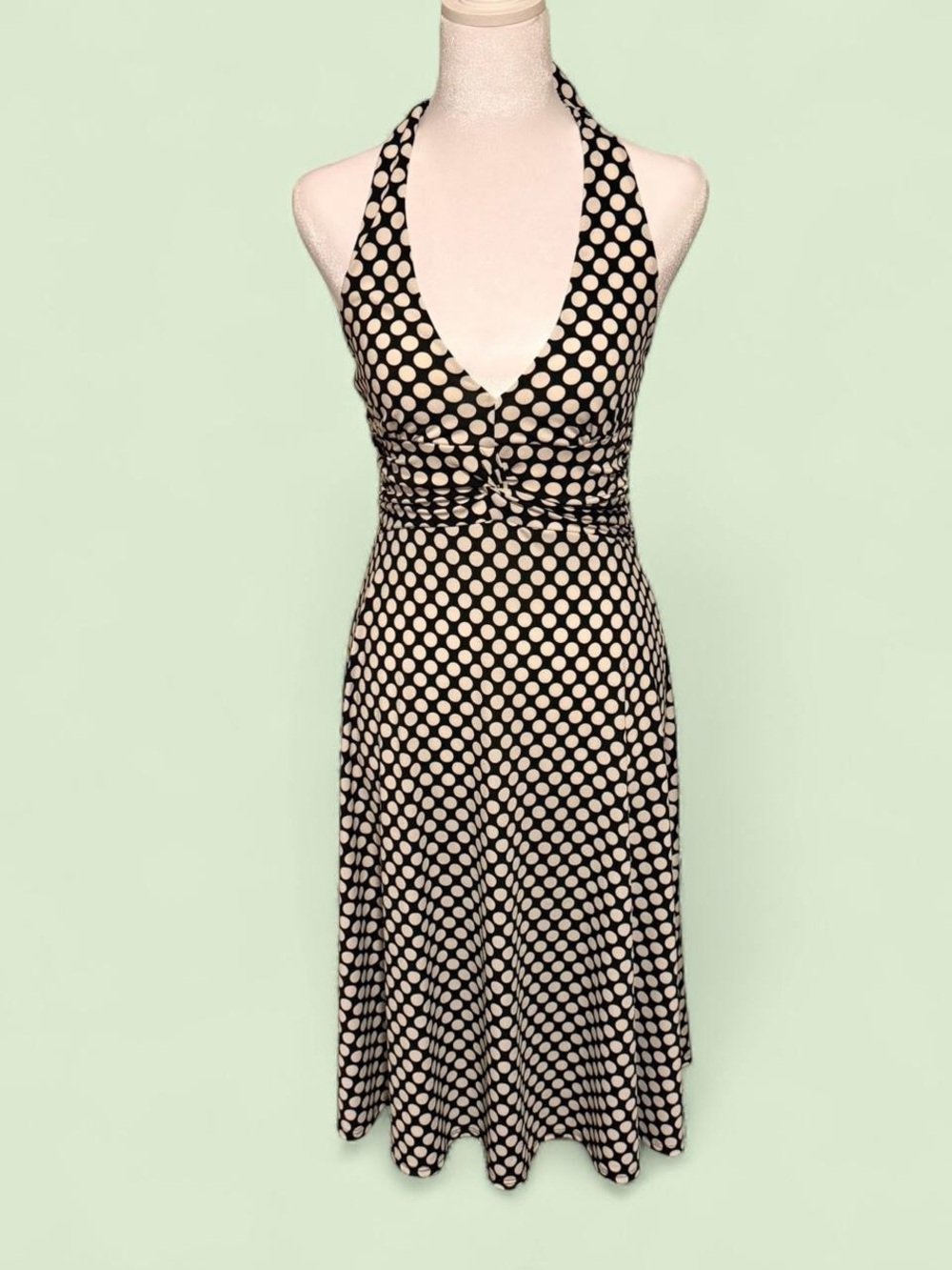 Polka Dot Halter Neck Dress - Black and white